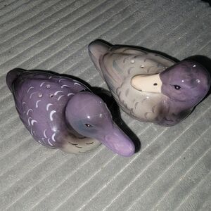 Duck Mallard Salt Pepper Shakers Purple Bird Ceramic Vintage 4.5" Cracker Barrel
